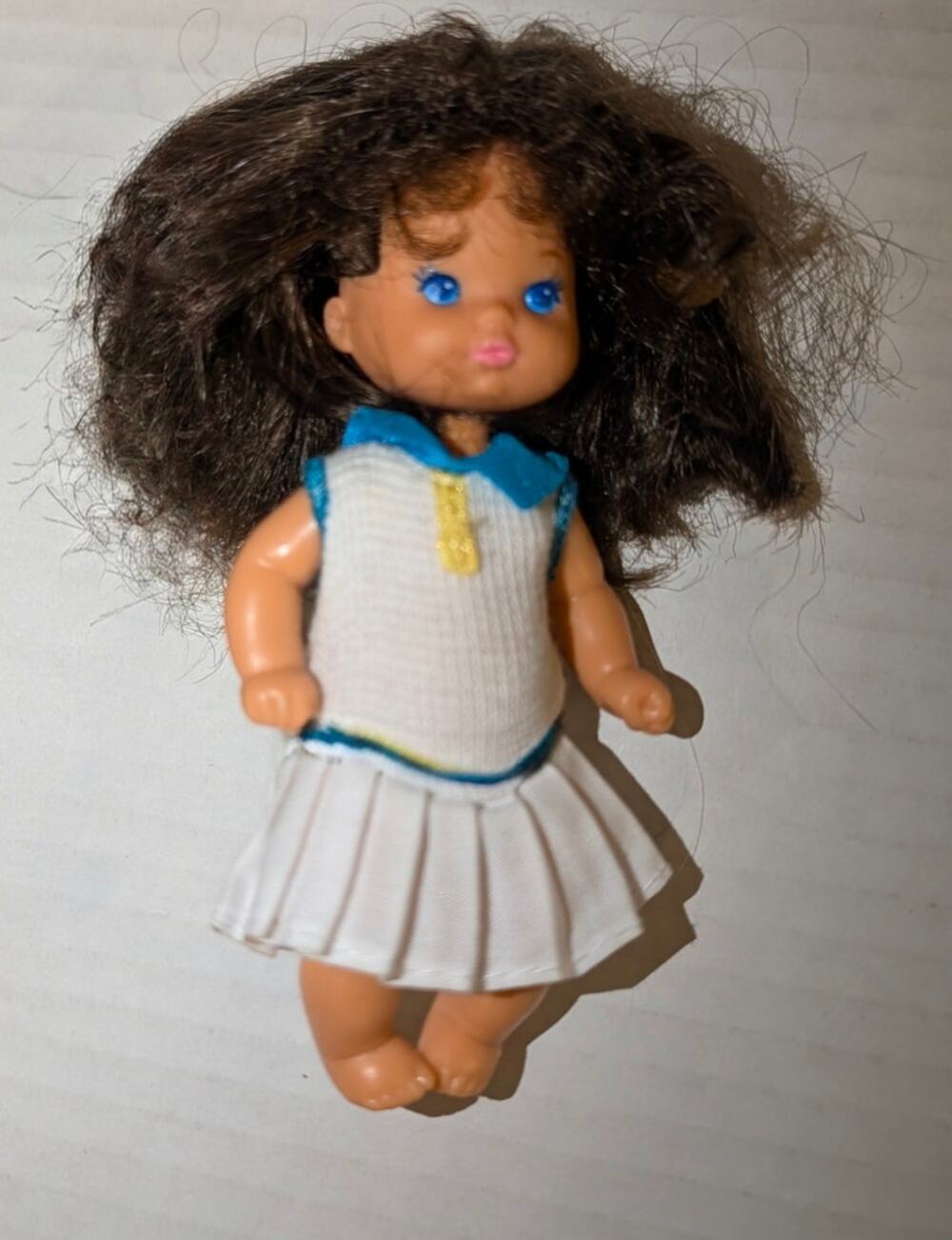 Vintage 1967 Mattel Barbie Heart Family Toddler Doll 4.5" White Blue Dress